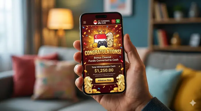 Smartphone screen showing a successful bonus conversion after mastering casino bonus wagering explained.