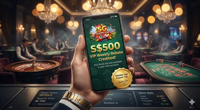 Real example casino VIP rewards notification on a mobile device for Singapore players.