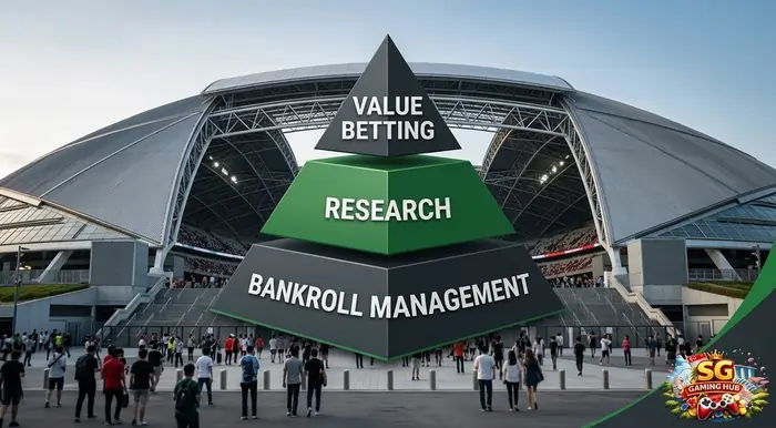 3D infographic explaining responsible bankroll management and World Cup 2026 betting strategies Singapore.