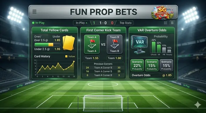Professional 3D infographic showing fun match event prop bets for World Cup 2026 Singapore.