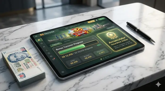 Digital tablet showing a turnover progress bar for World Cup 2026 betting bonuses Singapore