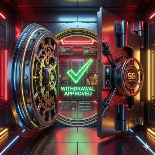 Vibrant 3D render of a digital casino vault opening to symbolize meeting common bonus withdrawal restrictions.